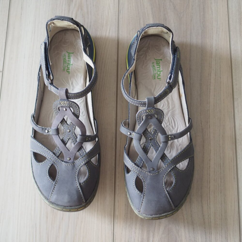 Jambu Sydney Gray Women's Leather Sandals with Cut-Out Design Size 9.5 M - Picture 6 of 14